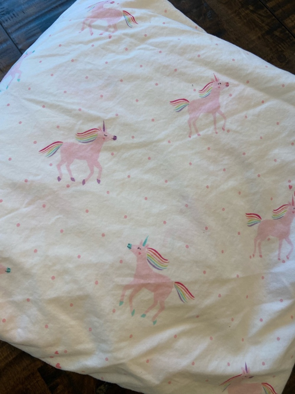 Pottery Barn Kids Organic Cotton Rainbow Unicorn Pink Dots Full Sheet Set - Picture 2 of 11